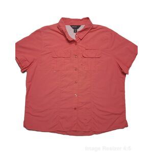 Swiss Alps Fishing Shirt Womens XL Salmon Pink Vented Short Sleeve Button Down